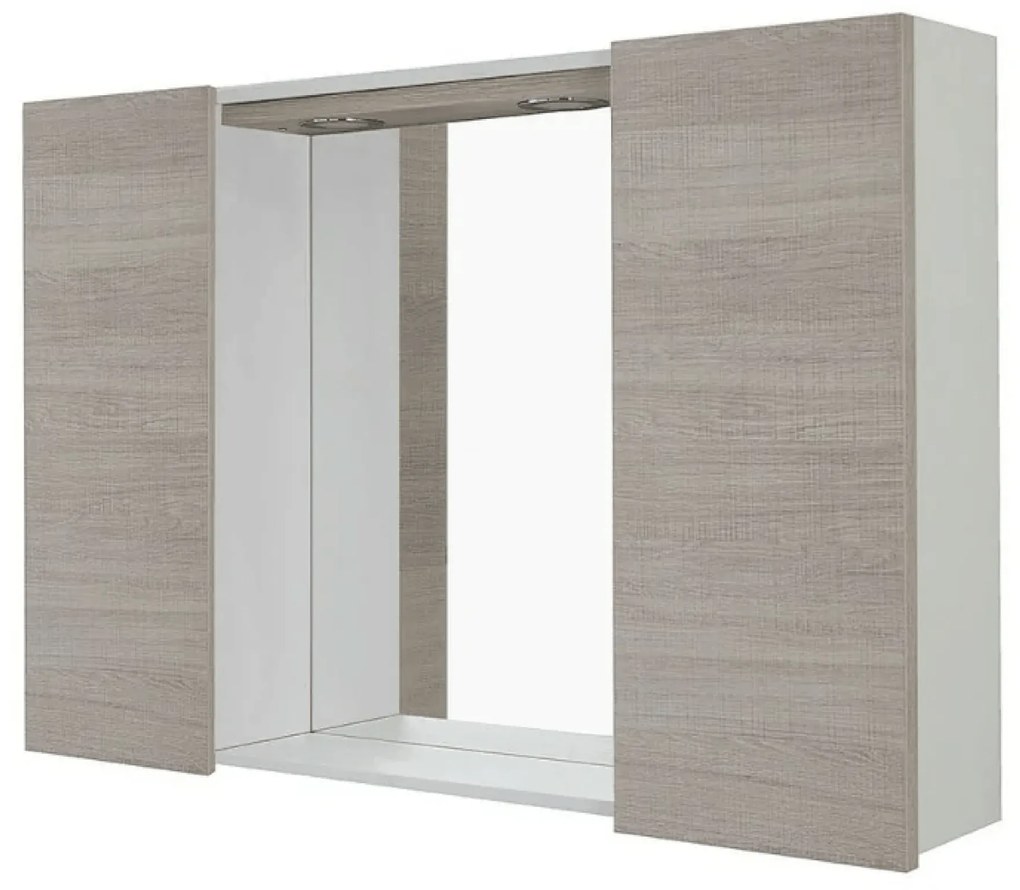 Specchio Contenitore 91x61 Cm Due Ante Con Illuminazione Led Feridras "Mondo 2.0" Bianco/Rovere Chiaro