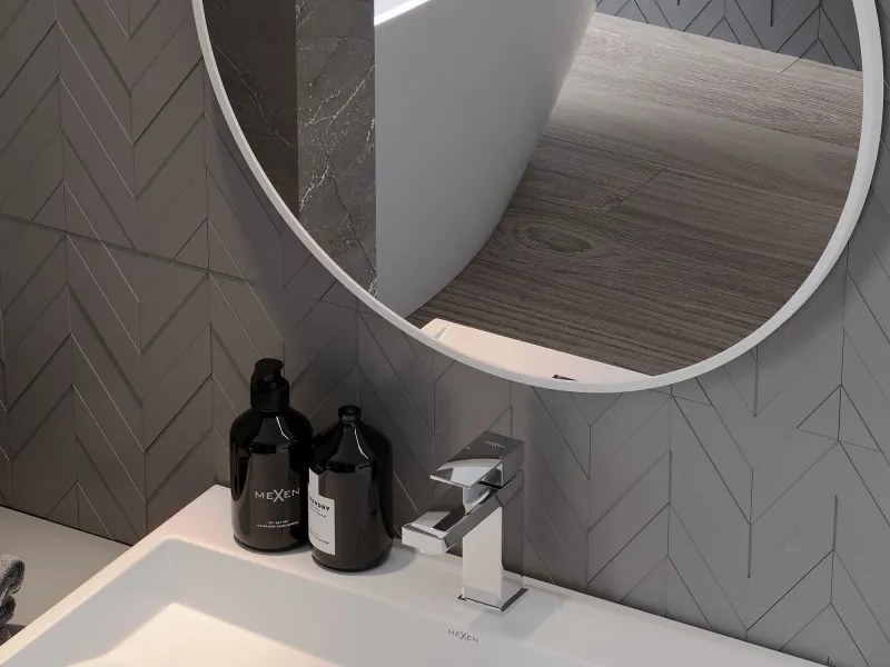 Mexen Loft specchio da bagno rotondo 60 cm, cornice bianca - 9850-060-060-000-20