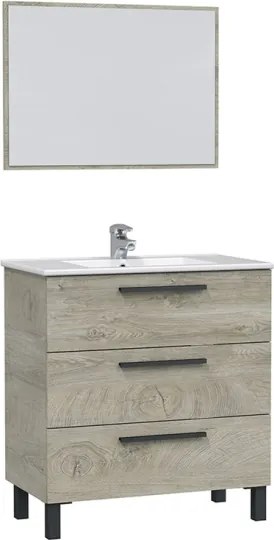 Mobile Bagno 80 Cm 3 Cassetti Con Lavabo E Specchio Athena Rovere Alaska