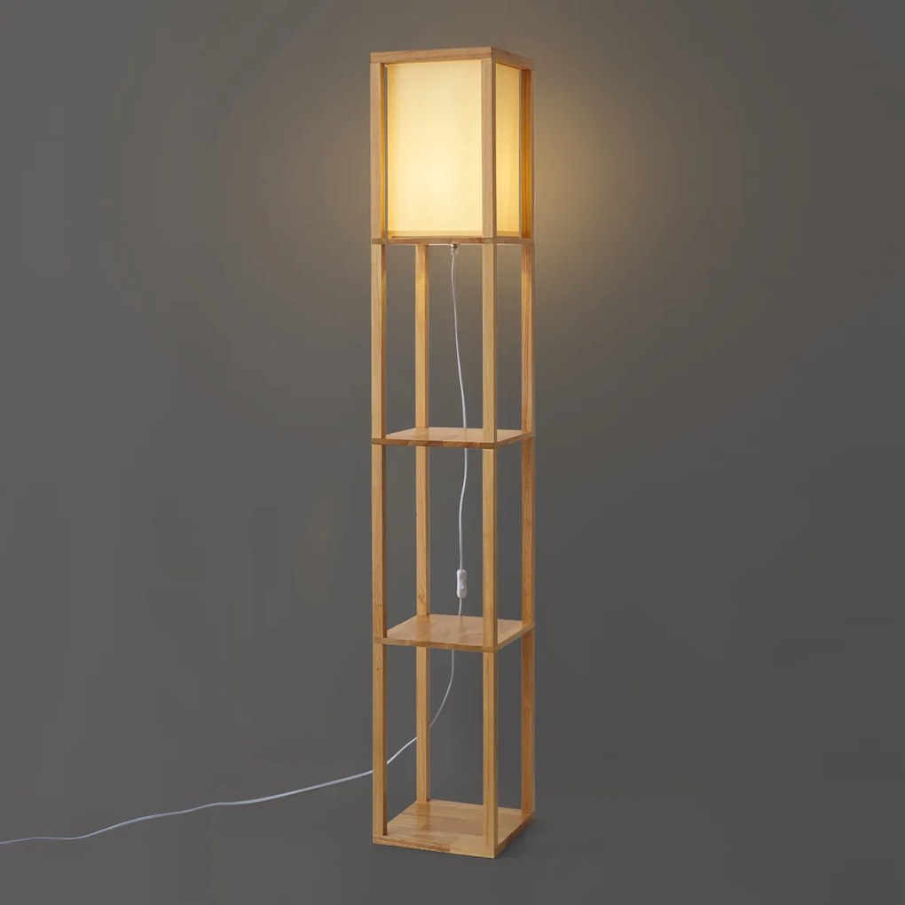 Lampada da terra moderna in legno con paralume beige - Stojan