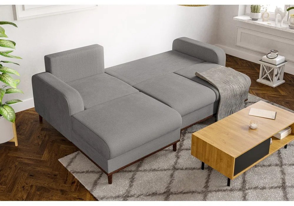 Divano angolare grigio chiaro in velluto a coste (angolo sinistro) Beata - Ropez