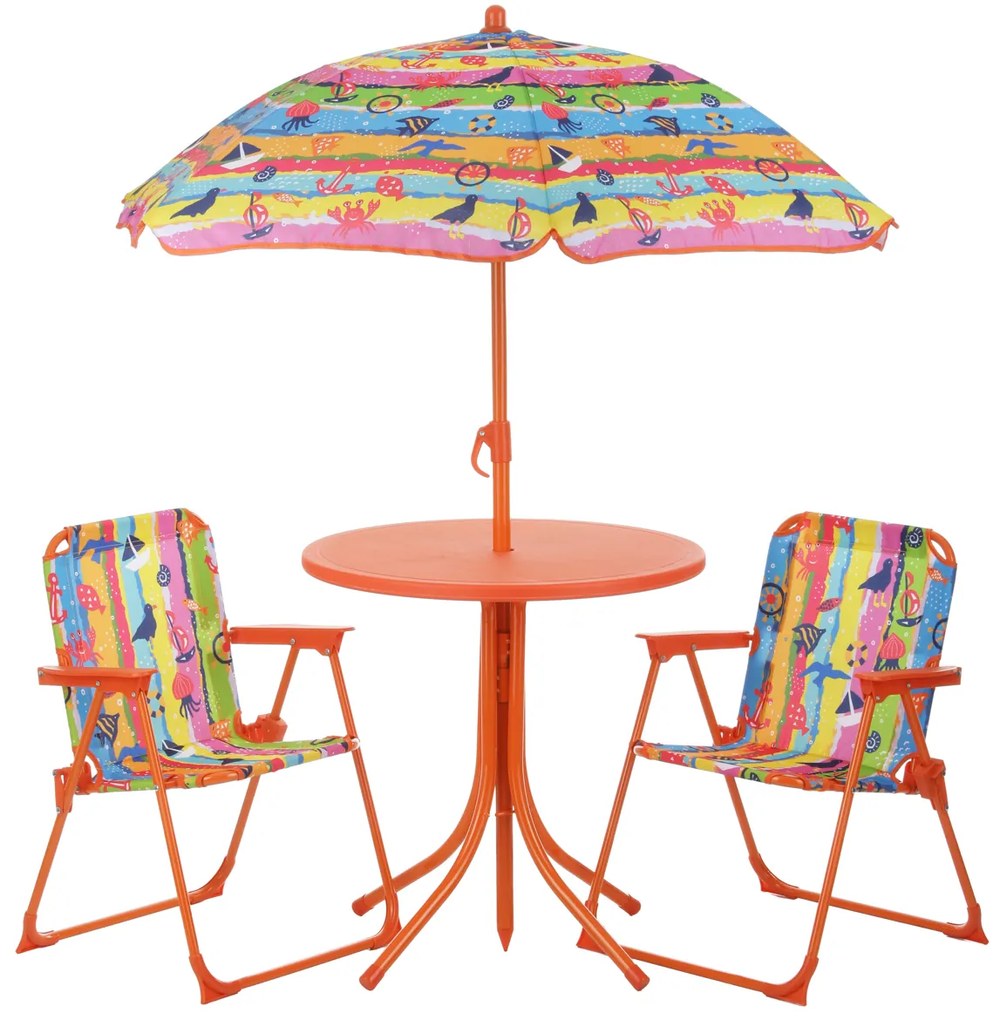 Set tavolino, ombrellone e 2 sedie per bambini arancione