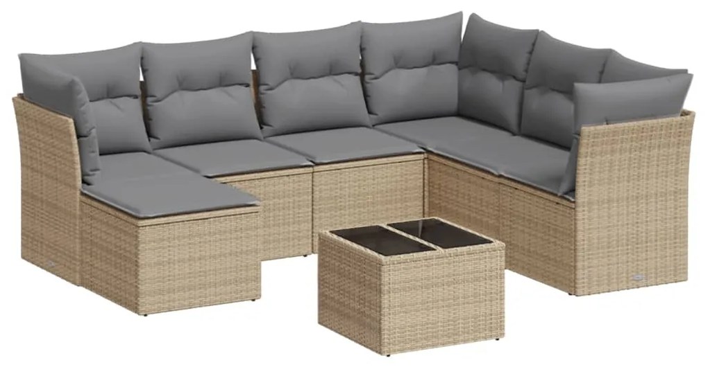 Set divano da giardino 8 pz con cuscini beige in polyrattan