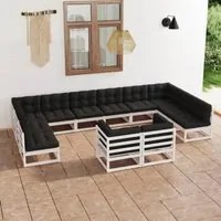 Set Divani da Giardino 12 pz Cuscini Bianchi Massello di Pino cod mxl 53598