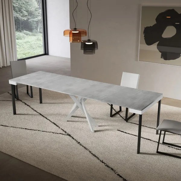 Consolle allungabile Libo Evolution - Cemento telaio bianco 90x40/300 cm