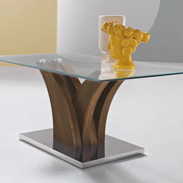 Tavolino soggiorno in vetro struttura legno teak - TINDARO