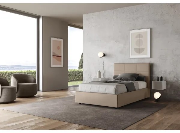 Letto matrimoniale francese senza rete imbottito 140x210 similpelle tortora Mika