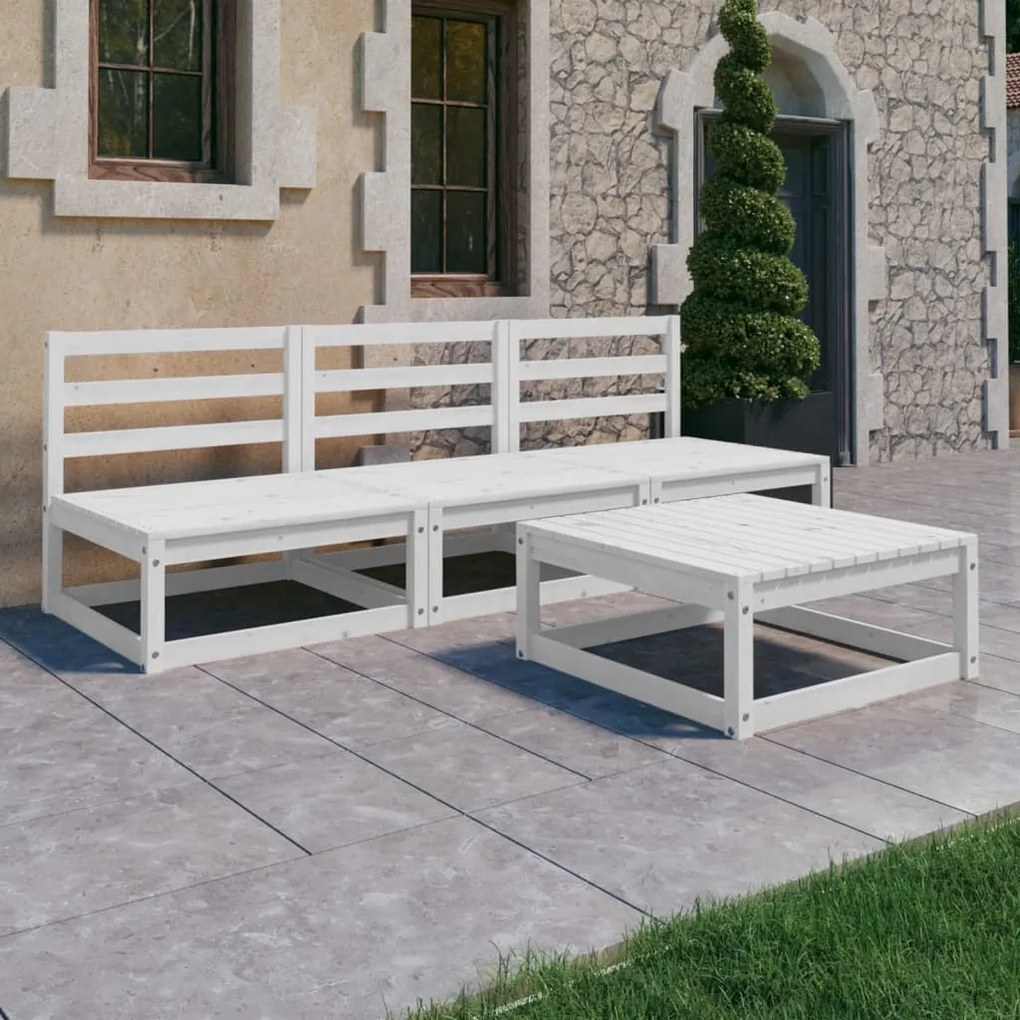 Set divani da giardino 4 pz bianco in legno massello di pino