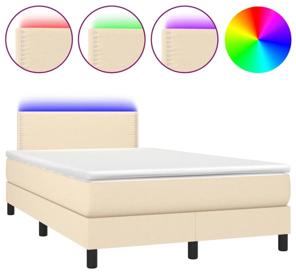 Letto a molle con materasso e led crema 120x200cm in tessuto