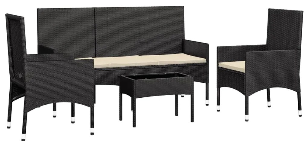 Set Divani da Giardino 4 pz con Cuscini Nero in Polyrattan