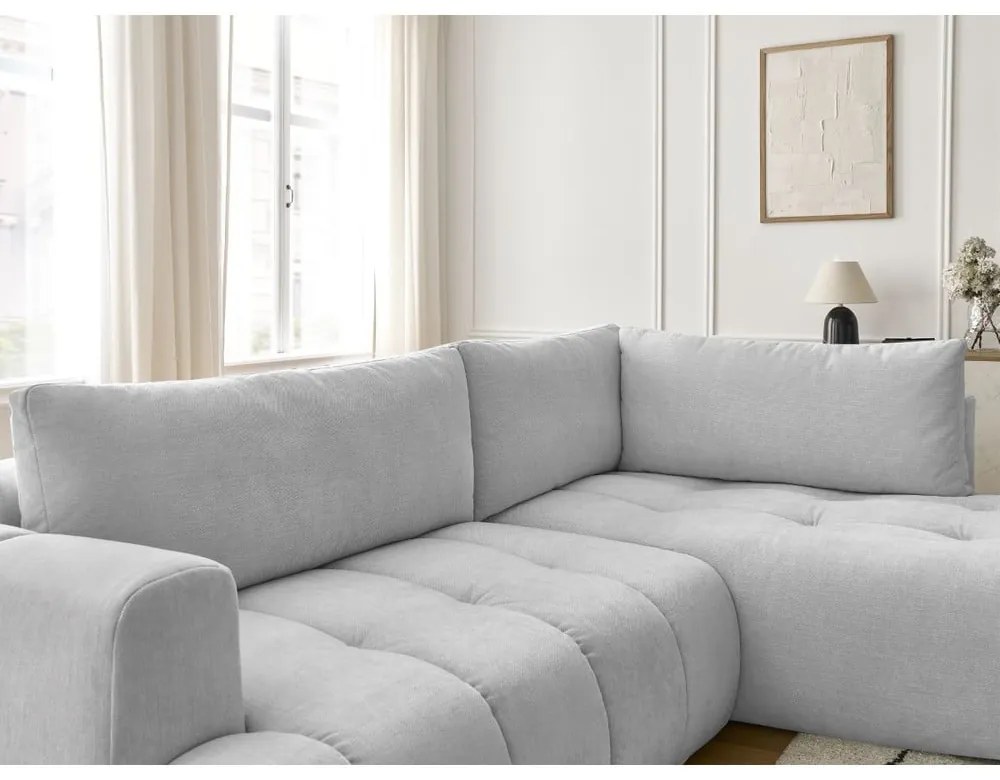 Divano angolare grigio chiaro allungabile e con contenitore (penisola a destra/a L) Fuji – Bobochic Paris