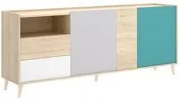 Credenza Dguerin, Buffet da soggiorno, Madia moderna da salotto a 3 ante, 180x43h75 cm, Rovere e Grigio