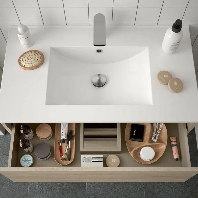 Mobile bagno sospeso 120 cm Mavi rovere juta con 4 cassetti