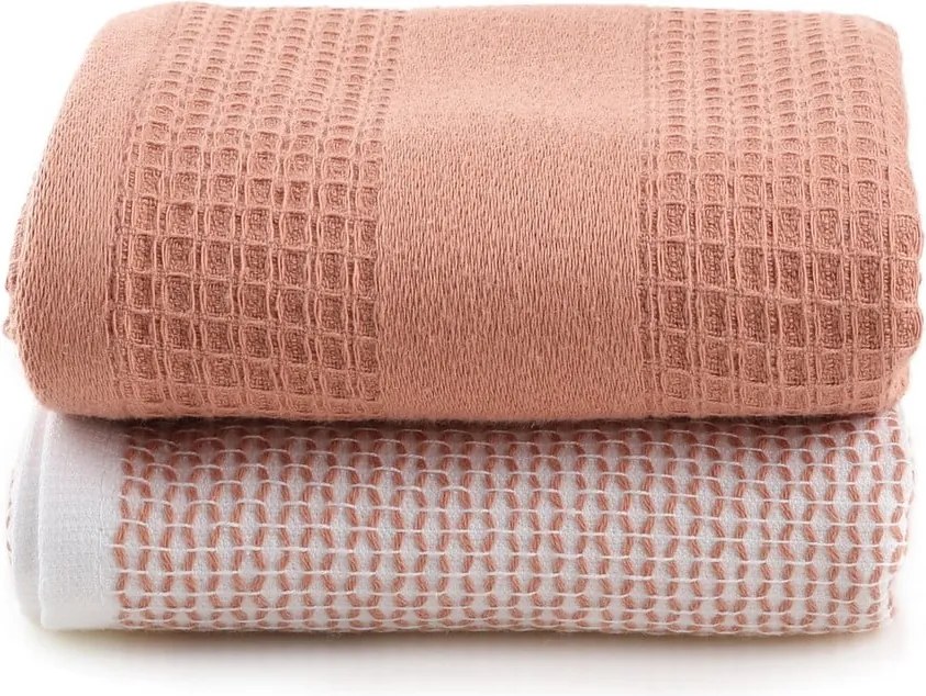 Set di asciugamani goffrati color salmone 2 pz 40x60 cm Betty – Foutastic