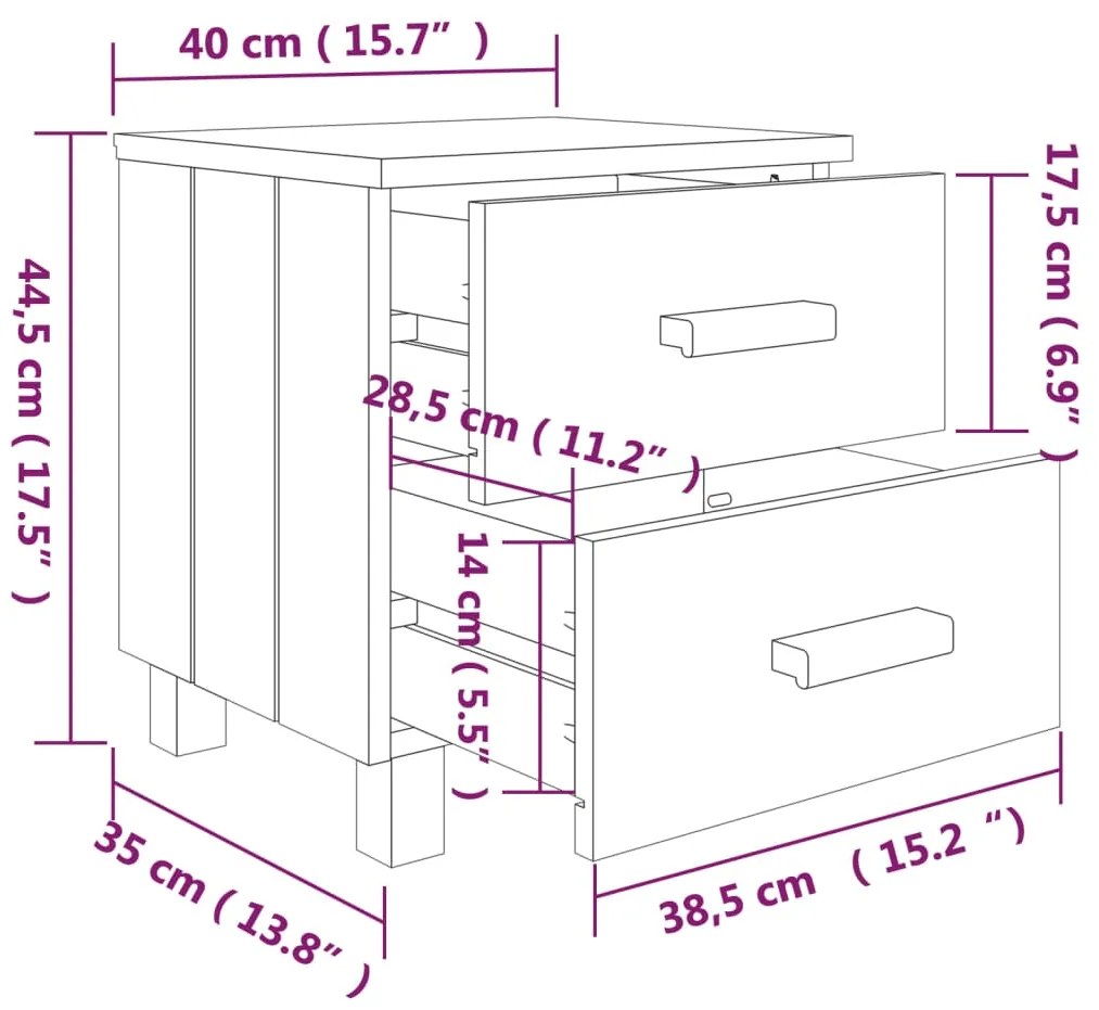 Comodino HAMAR Bianco 40x35x44,5 cm in Legno Massello di Pino