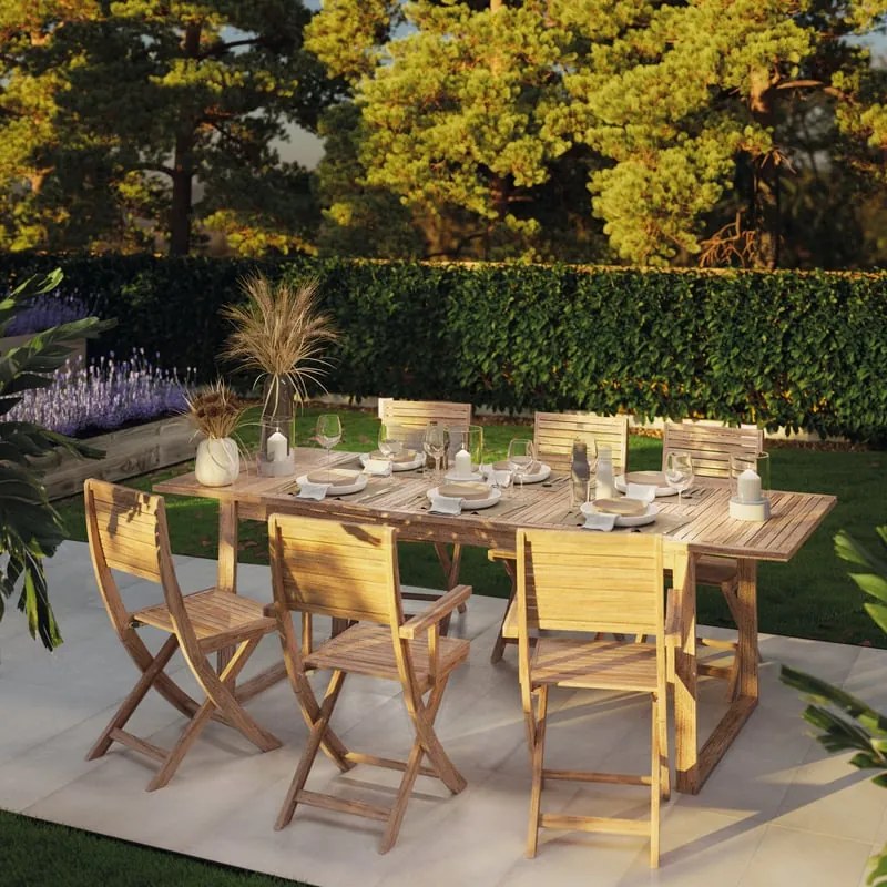 Set tavolo e sedie Solaris NATERIAL in acacia marrone per 6 persone
