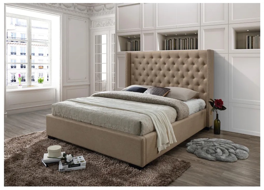 Letto matrimoniale con testiera capitonné 180 x 200 cm in Tessuto Beige - MASSIMO