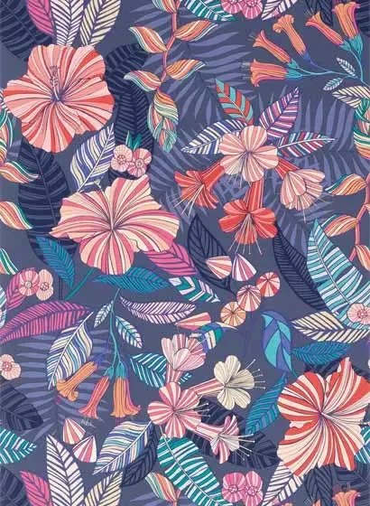 Matthew Williamson Carta da parati Valldemossa - Midnight/ Coral/ Jade