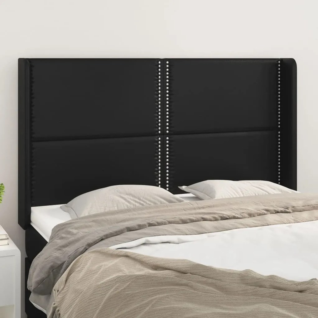 Testiera Ad Orecchio Nera 147x16x118/128 Cm İn Similpelle /