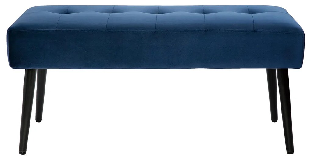 Panca design lavorazione capitonné in tessuto velluto blu notte e metallo nero L95 cm GUESTA