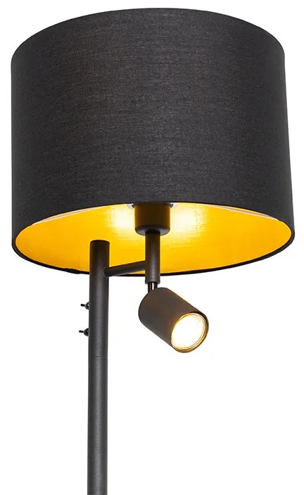 Lampada da terra nera con interno dorato e luce di lettura - Jelena