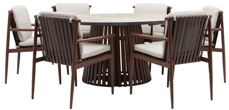 Set tavolo e sedie Retro NATERIAL in alluminio marrone per 6 persone