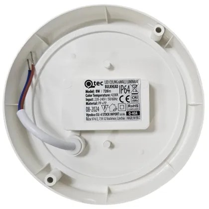 Plafoniera a LED per esterni 8W 230V 4200K Ø 14 cm IP64 bianco