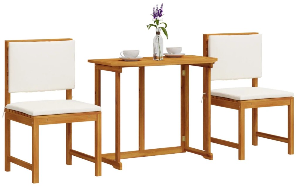 Set bistro giardino 3 pezzi con cuscini in legno massello di acacia