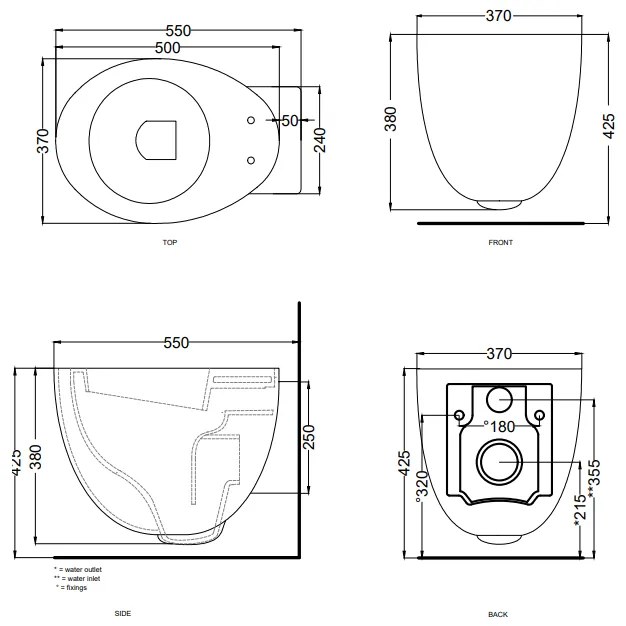 Cielo Le Giare Wc sospeso completo di fissaggio senza sedile in ceramica lavagna