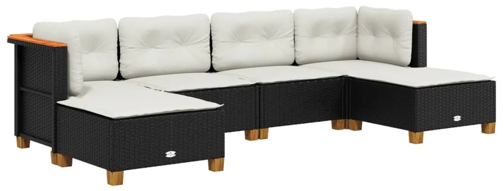 Set divano da giardino 6 pz con cuscini nero in polyrattan