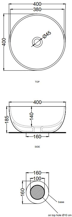 Cielo Shui Lavabo da appoggio tondo 40 cm senza troppopieno in ceramica nero lucido