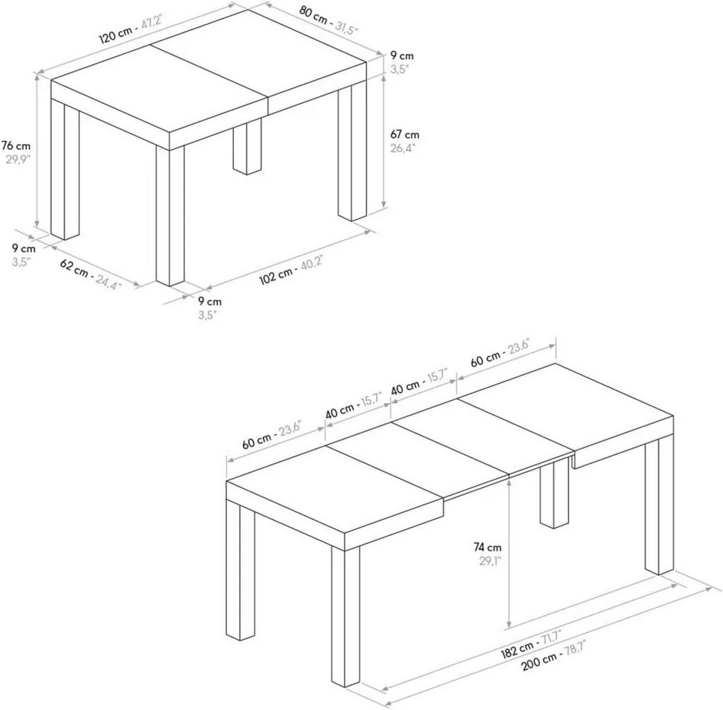 Tavolo BAROLO in legno, finitura bianco frassinato, allungabile 120&#215;80 cm &#8211; 200&#215;80 cm