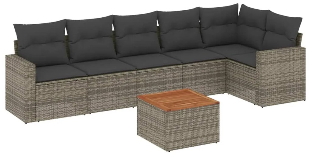 Set divani da giardino 7 pz con cuscini grigio in polyrattan