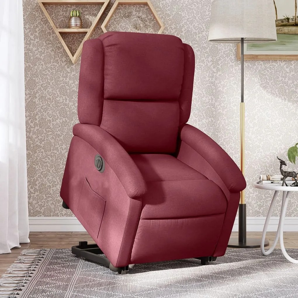 Poltrona Alzapersona Reclinabile Elettrica Rosso Vino Tessuto /