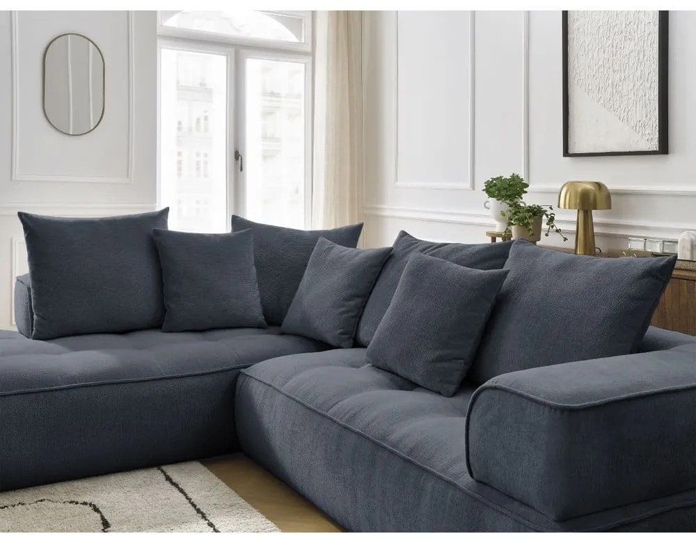 Divano angolare blu scuro (penisola a sinistra/a L) con rivestimento in ciniglia Whesley – Bobochic Paris