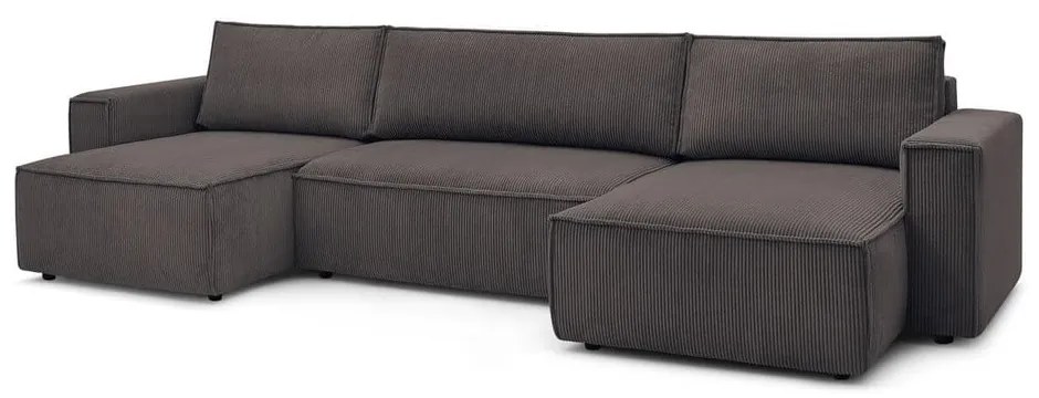 Divano angolare grigio tortora allungabile (a U) con rivestimento in velluto a coste Nihad – Bobochic Paris