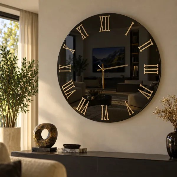 Orologio rotondo da parete LUX D65 cm a specchio bronzo e numeri ambra