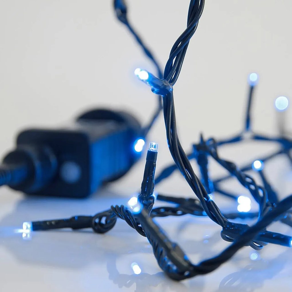 Catenaria Natalizia LED 8 GIOCHI DI LUCE 15m Cavo VERDE IP44 Luce BLU Colore Blu 460 - 465 °K