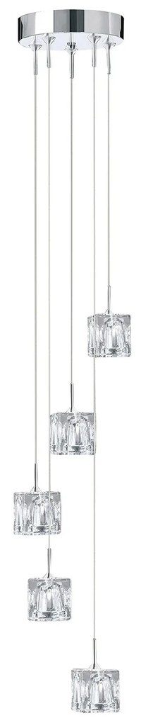 Lampadario Contemporaneo Ice Cube Acciaio Cromo Vetro Trasparente Led 5,2W 3000K