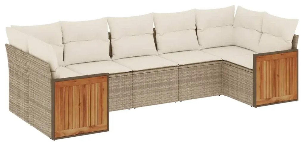 Set Divani da Giardino 7 pz con Cuscini Beige in Polyrattan