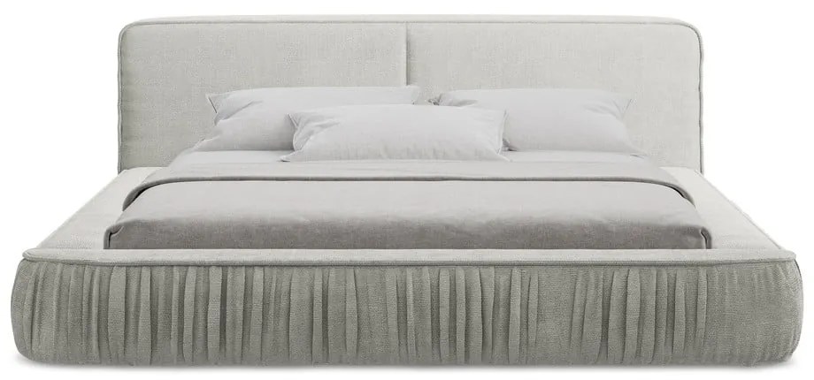 Letto matrimoniale imbottito grigio chiaro con contenitore e rete inclusi 180x200 cm Keoni – Makamii