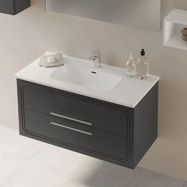 Mobile bagno sospeso 102 cm MAYA2 Grafite Opaco con lavabo in ceramica