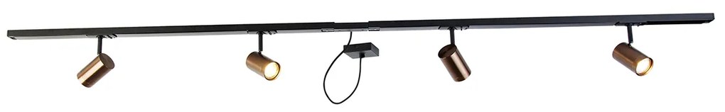 Sistema a binario monofase bronzo scuro con 4 faretti e alimentatore quadrato - Jeana