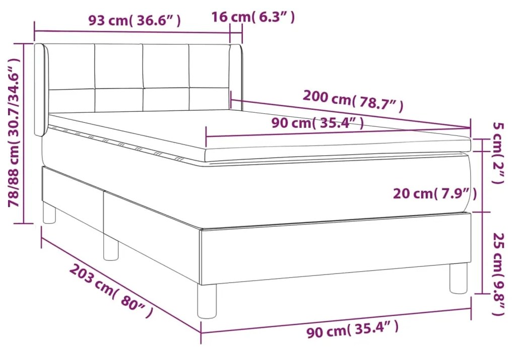 Giroletto a Molle con Materasso Marrone Scuro 90x200 cm Tessuto