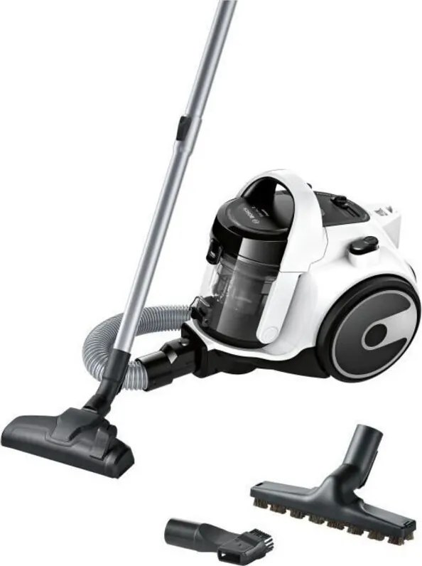BOSCH BGS05A322 - Aspirateur Traineau sans Sac - Rayon d'action 9 m - Capacité bac 1,5 L - 78 dB - 700 W - Blanc