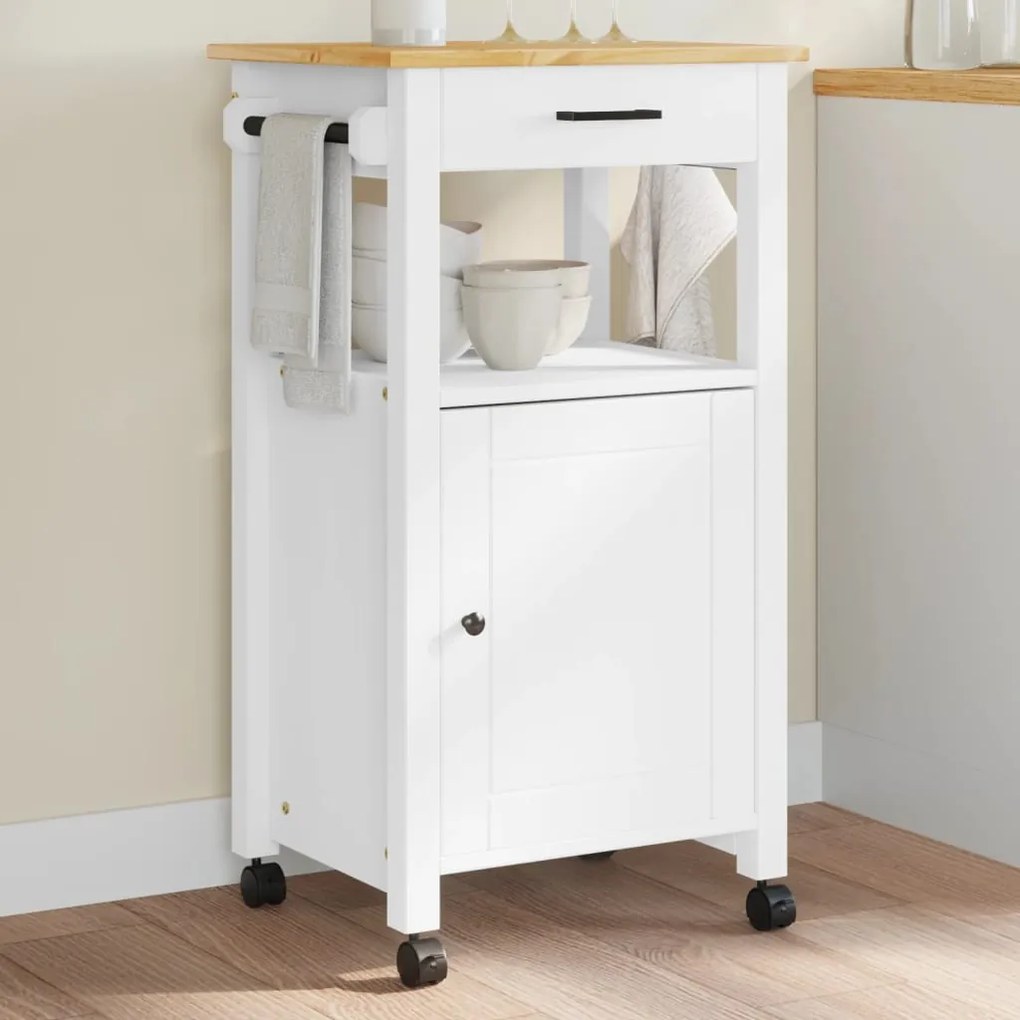 Carrello Da Cucina Monza 48x40x90 Cm İn Legno Massello Di Pino /