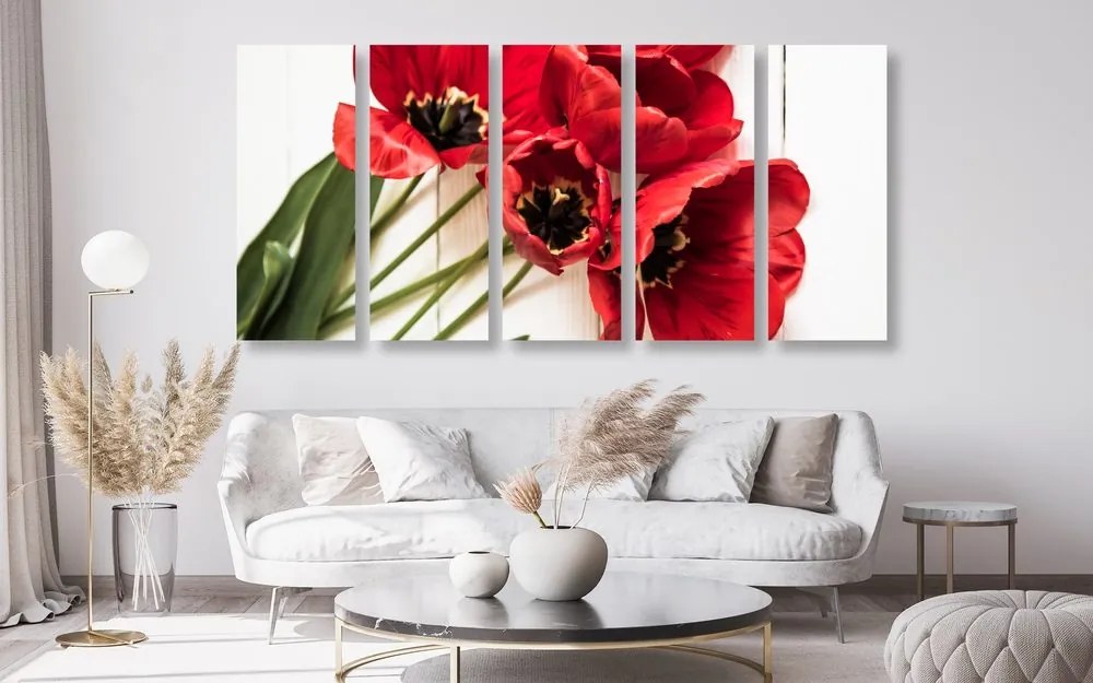 Quadri 5 pezzi – Tulipani rossi in fiore