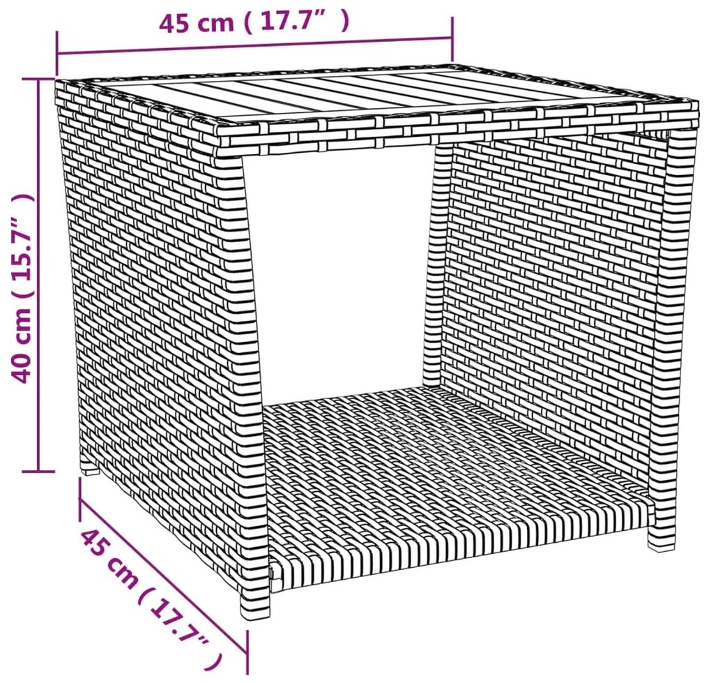 Set Mobili Giardino 3pz Nero Polyrattan e Legno Massello Acacia