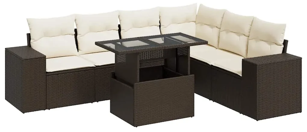Set divani da giardino 7 pz con cuscini marrone in polyrattan