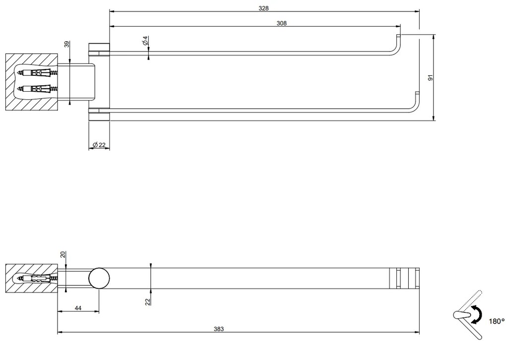 Porta asciugamani doppio a muro orientabile cromo Emporio 63617 Gessi